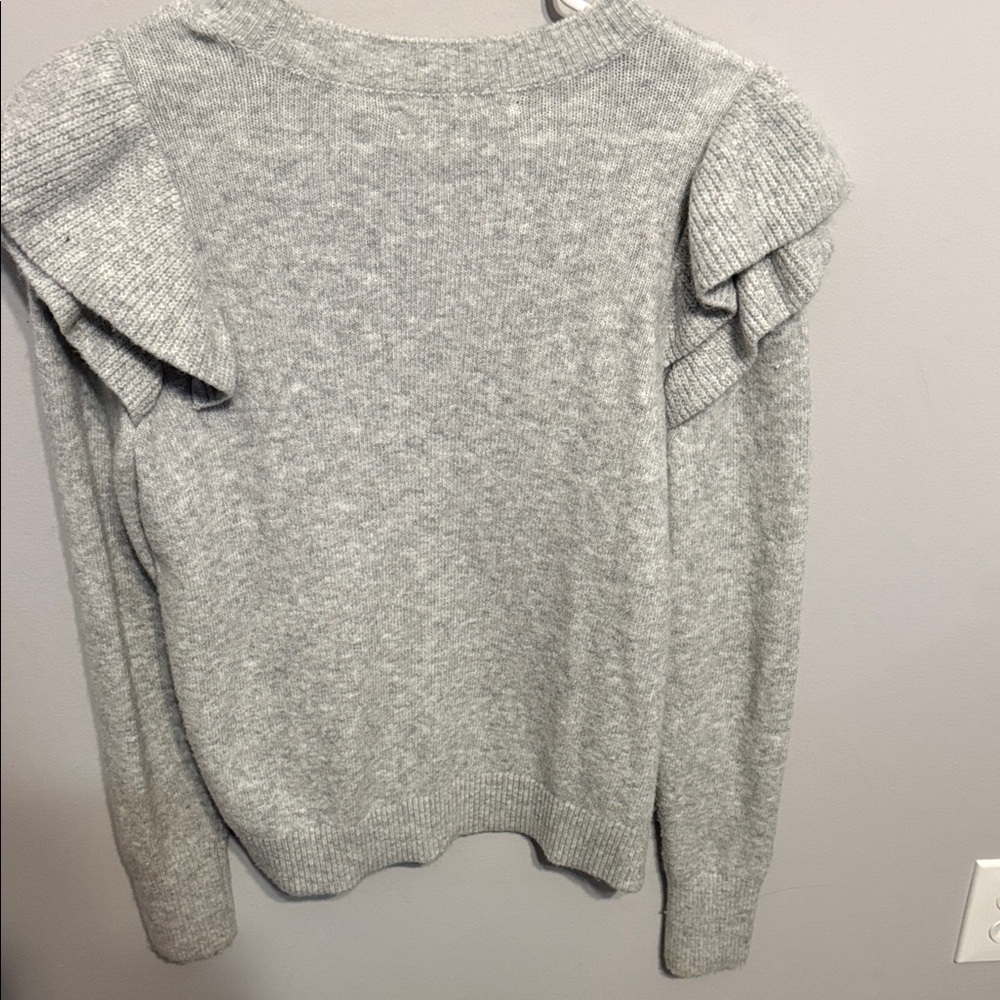 LOFT Heather Gray Ruffled Sweater - Picture 3 of 3
